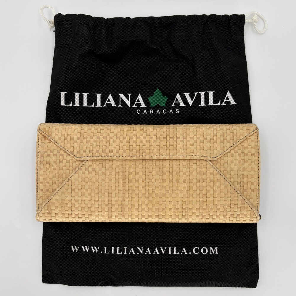 Liliana Avila Caracas Woven Straw Envelope Clutch Bag Luxury Neutral Beige